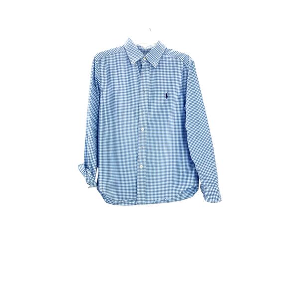 Ralph Lauren Natural Stretch Checked Button Down Shirt Blue/White Kids Size M - Picture 1 of 6